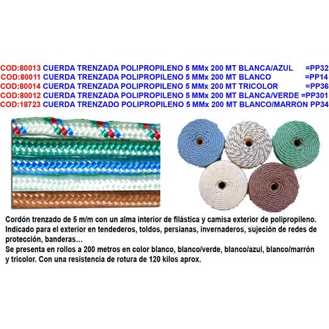 Geflochtenes Polypropylenseil 5 mm x 200 m weiß/braun PP34