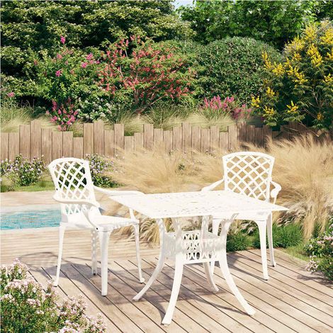 Ensemble de bistro 3 pcs-Salon de jardin bistro Aluminium coulé Blanc 814658 (1/5)