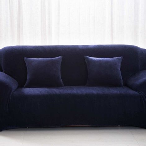 Veloursbezug für Sofa – 2-Sitzer (145–185 cm) – dehnbar und einfach anzubringen – marineblau