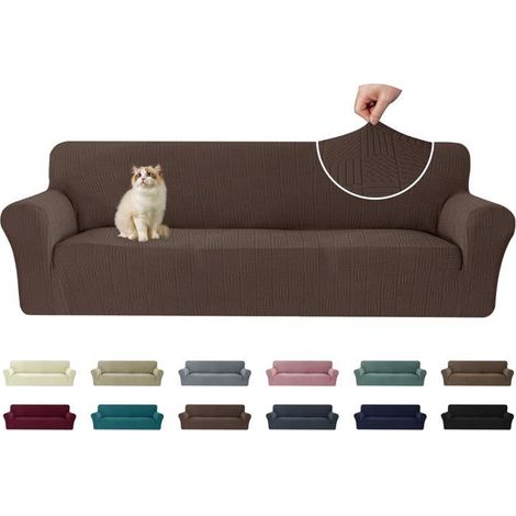 1 Housse Canapé 4 Places, Extensible, Antidérapante, 96% Polyester, Protection Meubles, Salon