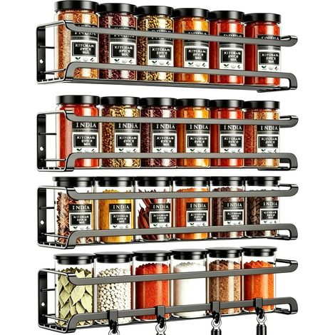 4 Pièces Rangement Epices Cuisine, Étagères à Épices Murales Métal Sans Percage,Idéal Pour Les Rangement et Organisation de Cuisine Pour Portes D'armoires de Cuisine (1/5)