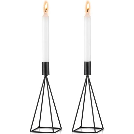 Lot de 2 Bougeoirs Géométriques en Métal Noir, Supports de Bougies de Tailles Variées, Décor de Table Vintage pour Mariage, Porte-Bougies en Fer Forgé (1/5)