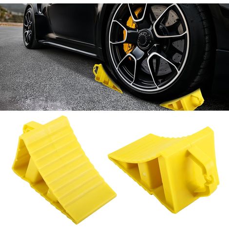Lot de 2 cales de roue de voiture antidérapantes, patins d'inhibition, tapis de roue, cales de roue avec poignée, en plastique, pour voiture, camping-car (1/5)