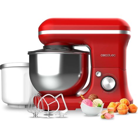 Batteur Mélangeur Cecomixer Merengue 5L 1200 Ice-Cream Rouge. 1200 W, Bol en Acier Inoxydable de 5 L et Accessoires pour Battre et Pétrir, Comprend une Fonction pour Faire de la Glace (1/5)