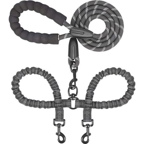 Double dog leash, nylon, 360 swivel, black (1/5)