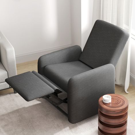 Fauteuil Relax 115° avec Repose-pieds et 4 Roulettes, Tissu Polyester et Bois, 76x78.5x102 cm, Gris (1/5)