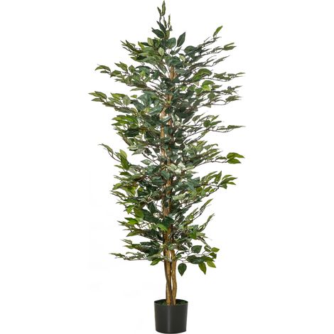 Ficus artificiel décoratif 150 cm avec pot en plastique noir pour intérieur et extérieur (1/5)