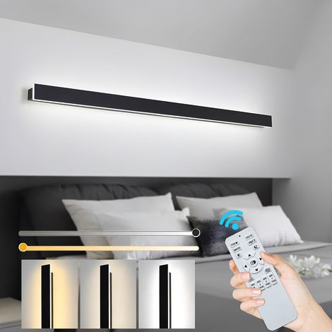Applique Murale Intérieure Dimmable,44W Lampe Murale Moderne avec Télécommande 2.4GHz,3000K-6000K Réglable Acrylique Luminaire Mural pour Chambre Salon Couloir Escalier,Noir 120CM 110-240V (1/5)