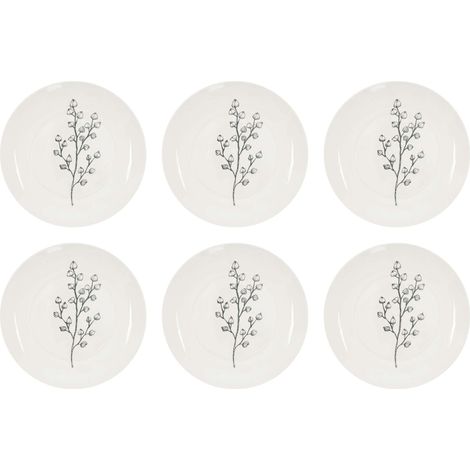 Assiette en porcelaine Cottage 20 cm (Lot de 6) Blanc et gris