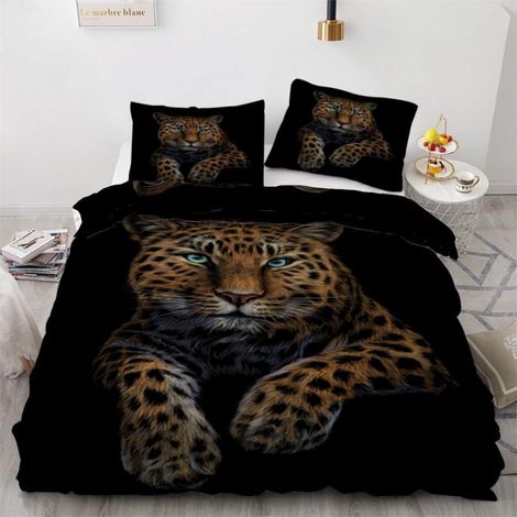 Bettwäsche-Set 220x240cm mit 2 Kissenbezügen 80x80cm, 3D Leopard Motiv, Mikrofaser