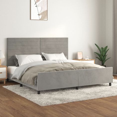 Cadre De Lit Moderne: King Size - avec tête de lit - Lit Double - Gris clair 200x200 cm Velours Chic-418456 (1/5)