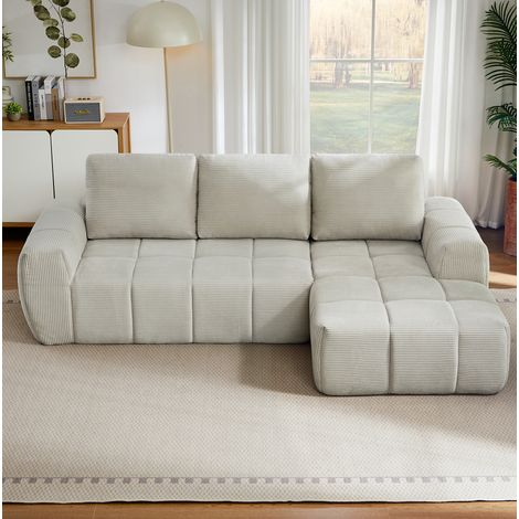 Canapé d'angle L 2 colis beige en velours côtelé avec coussins amovibles sans montage (1/5)