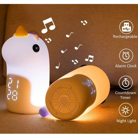 Réveil lumineux enfant – Veilleuse licorne rechargeable avec 3 couleurs LED – Fonction snooze – Ambiance apaisante pour chambre (1/4)