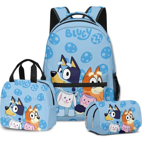Sac à dos scolaire 3D Bluey pour enfants, trio fournitures : cartable, lunch bag et trousse à crayons, kit écolier complet (1/2)