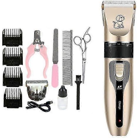 Tondeuse à poils sans fil pour chiens, silencieuse, électrique, avec peigne réglable, kit de toilettage pour chiens. (1/4)