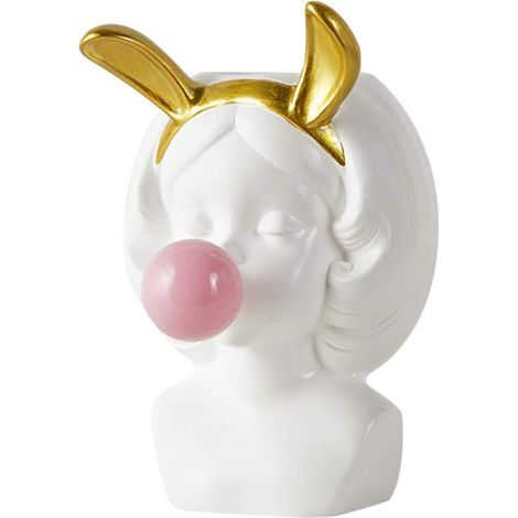 Lustiger Kopf Vase Statue Pflanzer Topf Mädchen Blasen Blasen Gesicht Blumen Vase Sammlung Geschenk/Funny Head Vase Statue Planter Pot Girl Blowing Bubbles Face Flowers Vase Collection Gift (1/5)