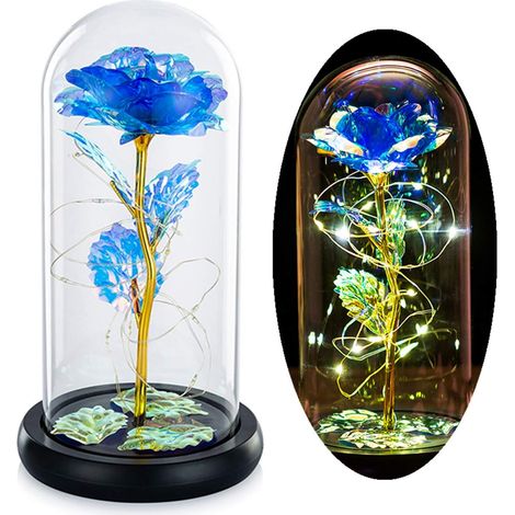 Rosa Led Bajo Domos De Cristal - Iluminación Decorativa Para Regalo - Rosa 3D Con Luz Colorida - 1 Unidad (1/5)