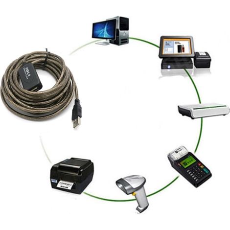 Rallonge de Câble USB 2.0 de 10m en PVC, Transfert Rapide Extension de Portée, Signal Renforcé, Cuivre Intégré, pour Adaptateur Réseau et Imprimante, Noir (1/5)