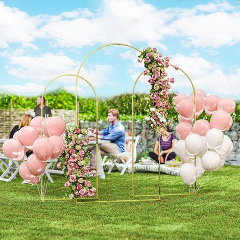Lot de 3 supports d'arche de fond en métal doré pour mariage, 2,2 m, 2 m, 1,8 m, arche de mariage fête d'anniversaire (1/5)