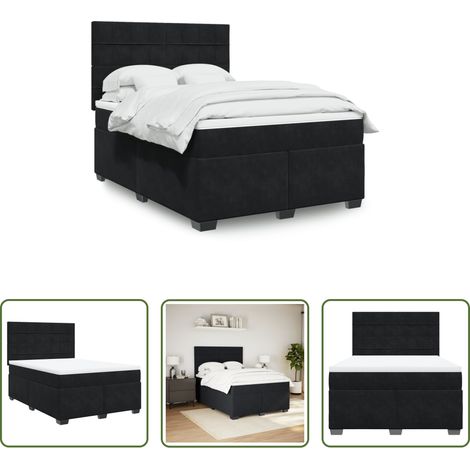 vidaXL Matelas à ressorts ensachés - Sommier à lattes de lit avec matelas Noir 140x190 cm Velours (1/5)