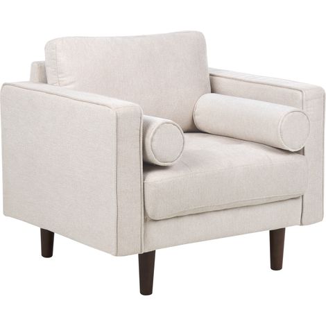 Sillón retro tapizado tela respaldo acolchado grueso sala de estar beige Nurmo (1/5)