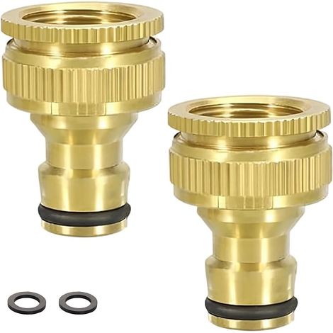 2 Pièces Adaptateur Robinet Tuyau Arrosage, 3/4" et 1/2" Connecteur Tuyau Arrosage, Laiton 2 en 1 Raccord Rapide de Robinet Fileté, pour Lave-Linge et Tuyaux D'arrosage (1/5)