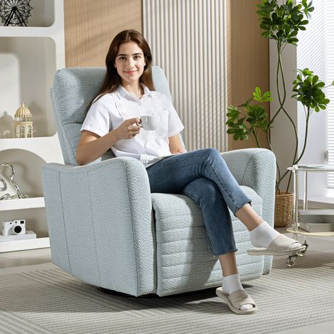 Fauteuil inclinable pivotant 360° avec repose-pieds, dossier inclinable et basculant, dimensions 82 x 90,5 x 101 cm, teinte gris-bleu (1/5)