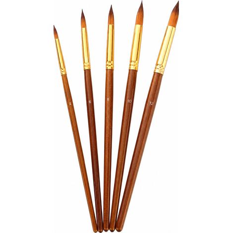 Set mit 5 runden Nylonborstenpinseln für Künstler, ideal für Acryl-, Aquarell-, Gouache- und Ölmalerei. Hochwertiges Zeichenmaterial. (1/5)