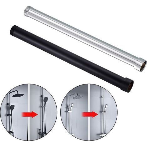 Tube de douche rond en acier inoxydable pour rallonger le pommeau de douche (noir) 30cm (1/4)