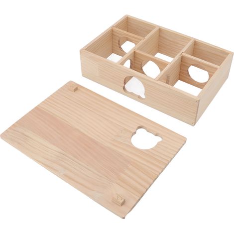 Maison pour hamster en bois massif durable avec toit amovible et 6 chambres, idéale pour le sommeil et le déplacement des animaux de compagnie. (1/5)