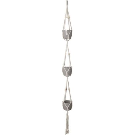artevasi – Suspension MAKRAMEE Trio pour 3 pots – Blanc, L 10 x H 160 cm (1/2)