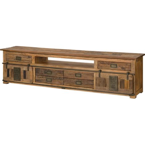 TV-Board Mango / Altholz natur lackiert 240x50x60 cm montiert RAILWAY LIMITED 156 (1/4)