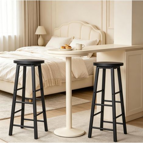 Taburetes altos de bar, set de 2, 71 cm, negro, estructura de metal y asiento de MDF HAVRYA (1/4)