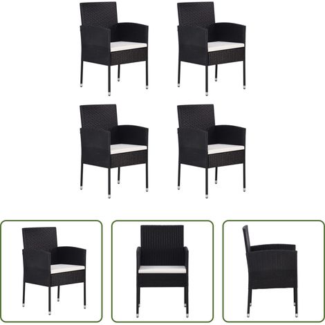 Chaise en résine - Chaises de jardin coussins blanc crème 4pcs noir résine tressée (1/5)