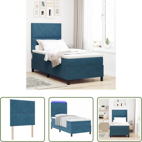 vidaXL Boxspringbett mit Matratze - LED Boxspringbett mit Matratze Dunkelblau 90 x 200 cm Samt (1/5)