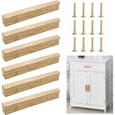 6 Pièces Poignées de Meubles Poignées de Portes de Cuisine en Bois Avec Vis Pas de Trou 128 mm Poignée de Meuble Placards en Bois pour Armoire Commode Tiroir et Autres Meubles (1/5)