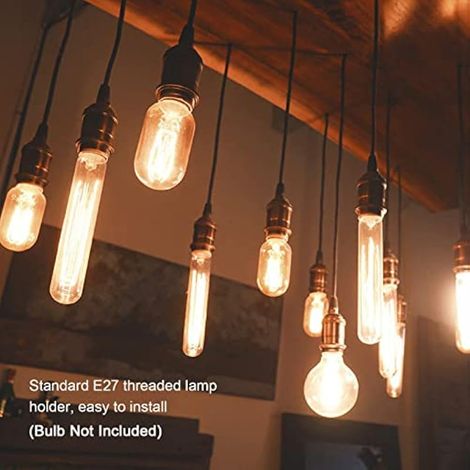 Support de Lampe E27 avec Cordon, Corde Tressée de 6 Pieds pour Luminaire Suspendu DIY, adapté aux Ampoules E26/E27 pour Chambre à Coucher, Salon, Décoration de café (BLACK) (1/3)