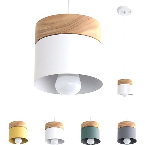 Suspension Design Salon Cuisine Suspensions D'éclairage Intérieur Chambre Moderne Lustre Led Industriel En Fer Et Bois (Blanc) (1/5)
