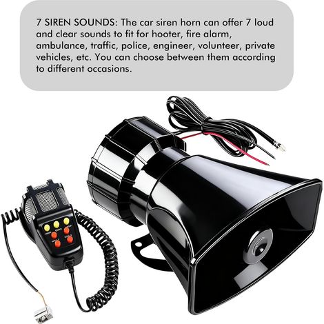 Sirène de police WIYETY à 7 tonalités, Klaxon pour voiture, Avertisseur sonore avec 120 dB, Sirène 12 V, Klaxon de sirène avec haut-parleur puissant et télécommande, Klaxon de voiture, système de