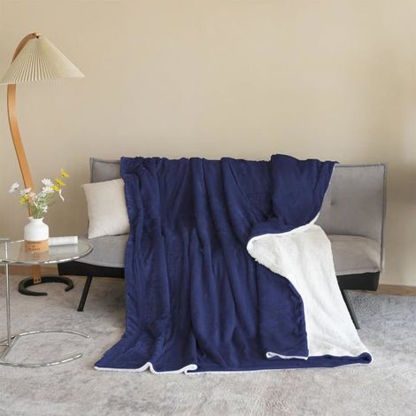 1 pièce Couverture polaire Sherpa, 230x270 cm, jeté de canapé doux et chaud, marine, pour salon ou chambre