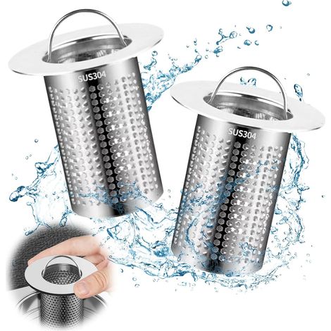 douche Catcher 2 pièces avec poignée 33 x 50 mm en acier inoxydable filtre à cheveux pour salles de bains et balcons (argent) (1/5)