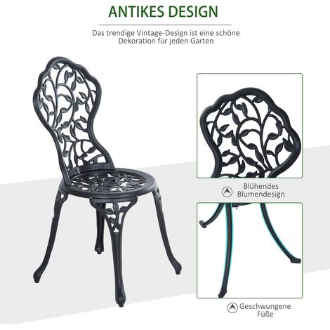 Ensemble balcon 2 personnes, table bistrot et 2 chaises noires, mobilier extérieur compact