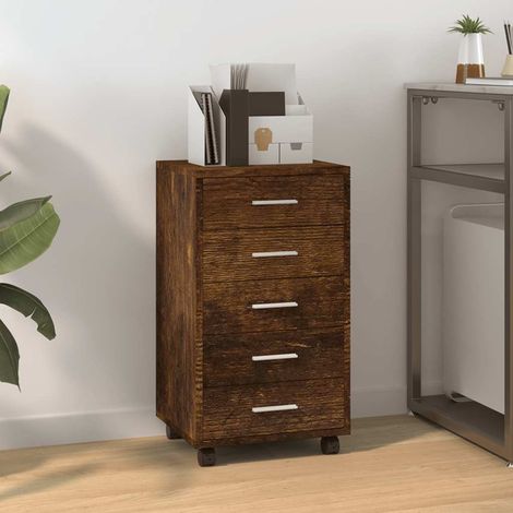 Drawer Cabinet with Castors Smoked Oak Engineered Wood vidaXL