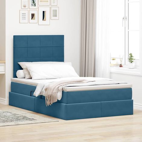 Bett mit Stauraum und LED mit LED Dunkelblau 120 x 200 cm Samt