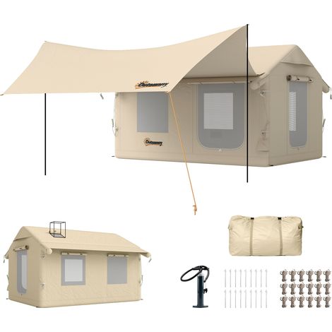 Tienda de campaña para 4 estaciones, impermeable (3000 mm), color caqui, con bomba de inflado