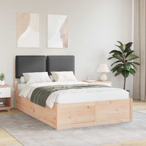 Estructura de Cama con Cabecera Tapizada Gris oscuro