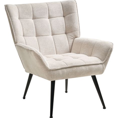 Sillón de tela de estilo retro tapizado repelente al agua patas de acero con capitoné y reposabrazos beige Bellingmo