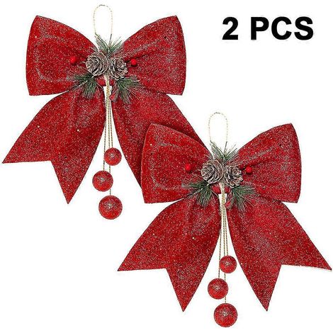 2 Stück Weihnachtsschleifen, Kranzschleifen, große Weihnachtsbaumschleife, Paillettenfliegen, dekorative Weihnachtsschleifen für die Weihnachtsfeier zu Hause (1/5)