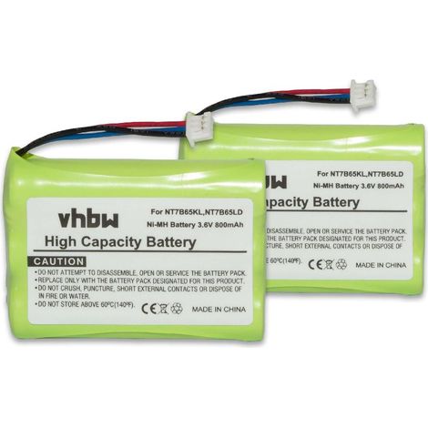 vhbw 2x Akku Ersatz für CPH-464Q3S, NT7B65LD, NT7B65KL für schnurlos Festnetz Telefon (800 mAh, 3,6 V, NiMH)