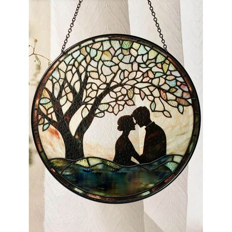 Décoration vitrail mariage couple 12,5 cm, attrape-soleil